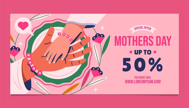 Free vector flat mothers day sale horizontal banner template