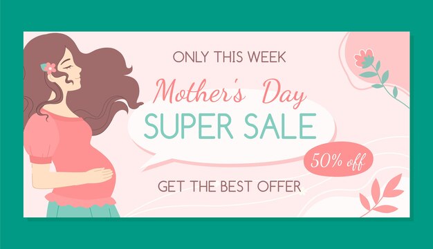 Flat mothers day sale horizontal banner template