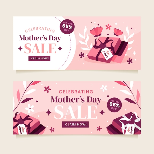 Free vector flat mothers day sale horizontal banners pack