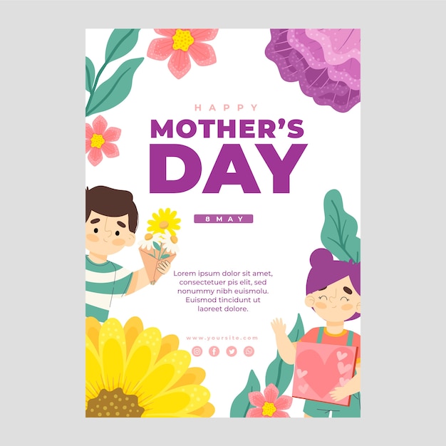 Flat mothers day vertical flyer template