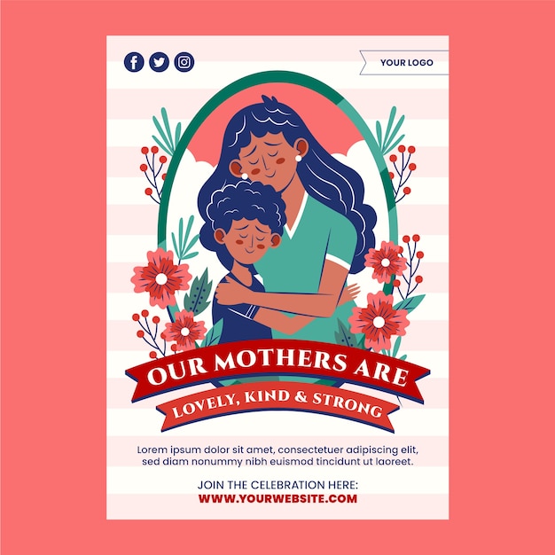 Flat mothers day vertical poster template