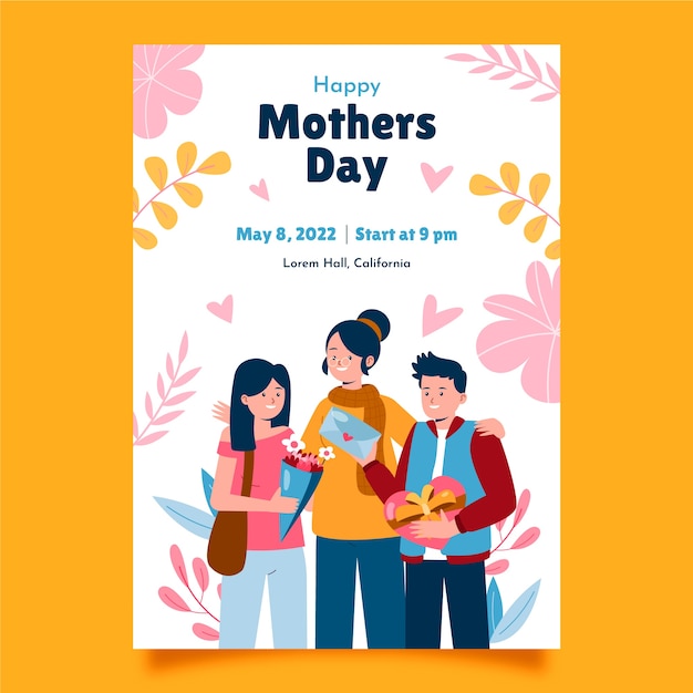 Flat mothers day vertical poster template