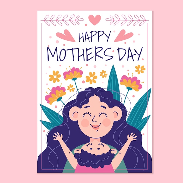 Flat mothers day vertical poster template