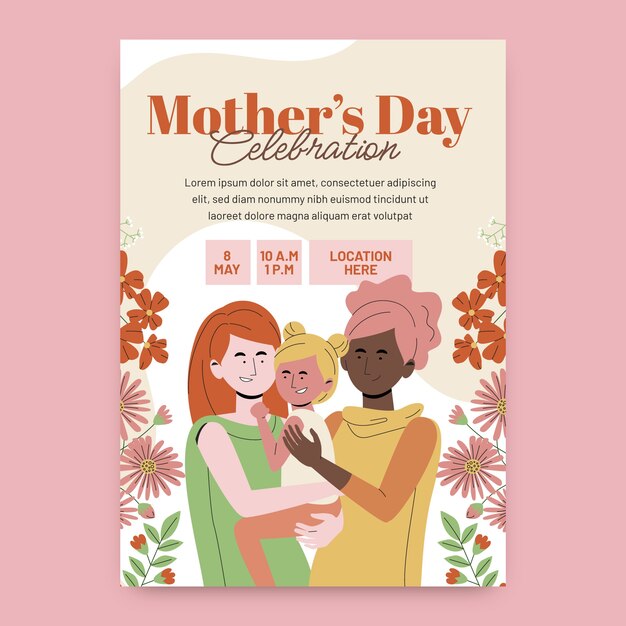 Flat mothers day vertical poster template