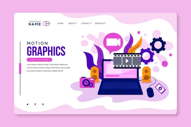 Flat motion graphics landing page template