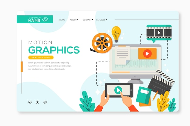 Free Vector flat motion graphics landing page template