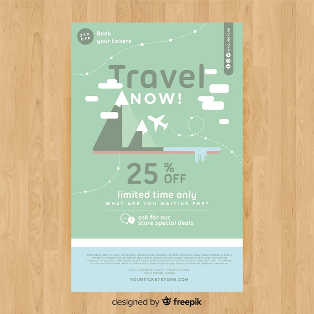 Free Vector flat mountains travel flyer template