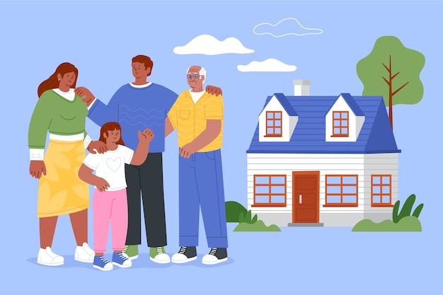 Flat multigenerational home illustration