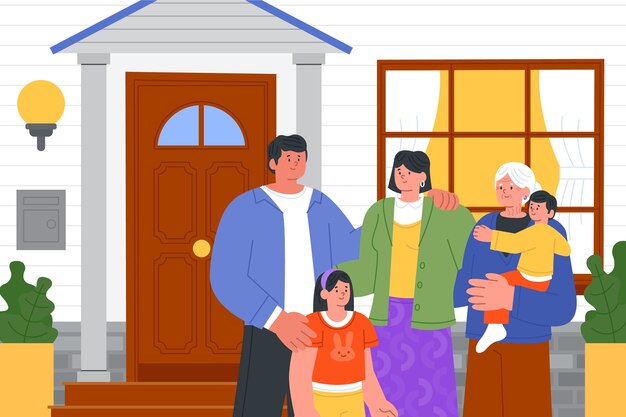 Flat multigenerational home illustration