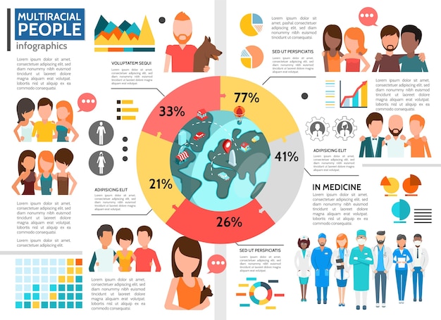 Free Vector flat multiracial people infographic template 