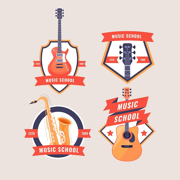 Free Vector flat music education and school labels collection