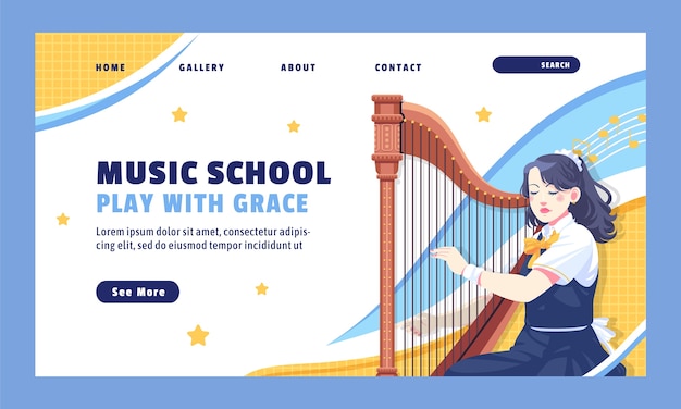 Free Vector flat music education and school landing page template