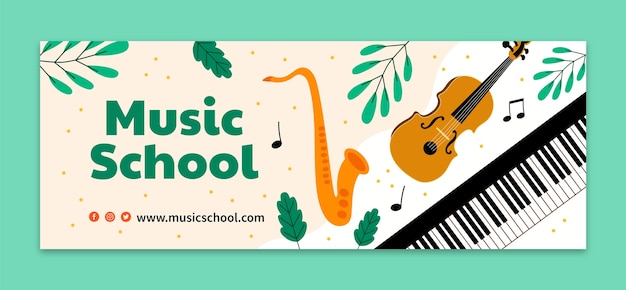 Flat music education and school social media cover template