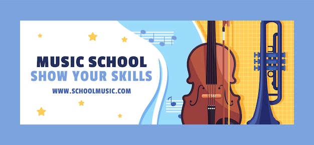 Free vector flat music education and school social media cover template