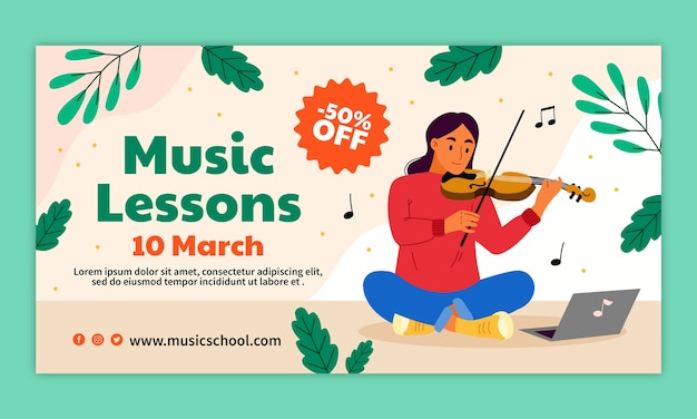 Free vector flat music education and school social media promo template