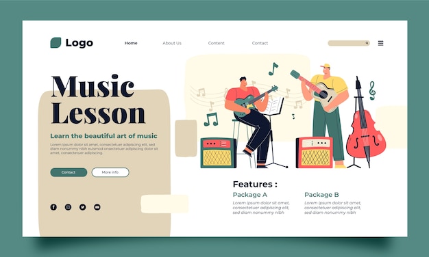 Free Vector flat music school classes and education landing page template