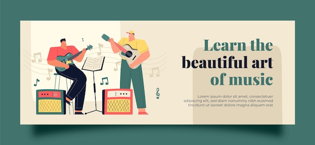 Flat music school classes and education social media cover template