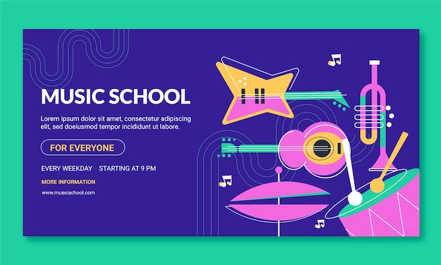 Free vector flat music school classes and education social media promo template