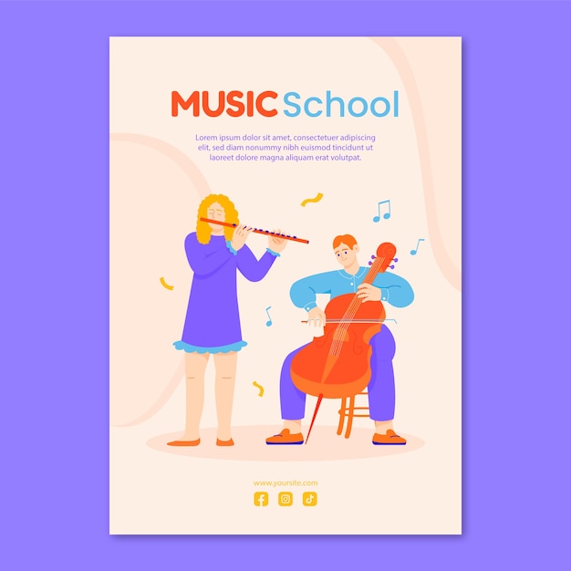 Free Vector flat music school classes and education vertical poster template