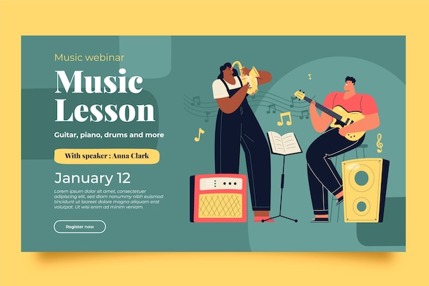 Flat music school classes and education webinar template