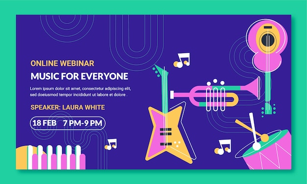 Free vector flat music school classes and education webinar template