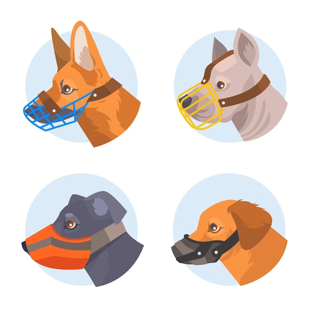 Free Vector flat muzzled animal illustrated set