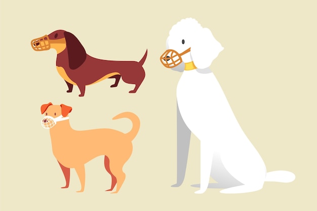 Free vector flat muzzled dogs pack