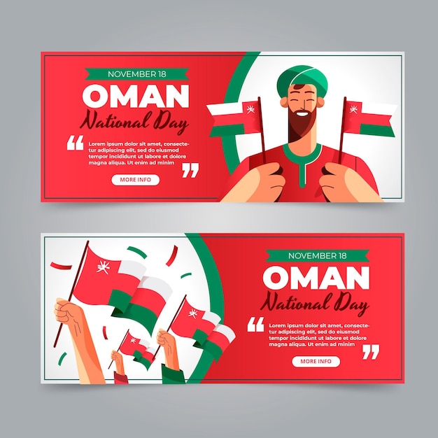 Free Vector flat national day of oman horizontal banners set