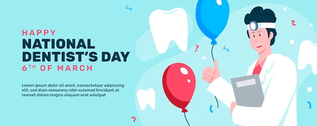 Flat national dentist's day horizontal banner