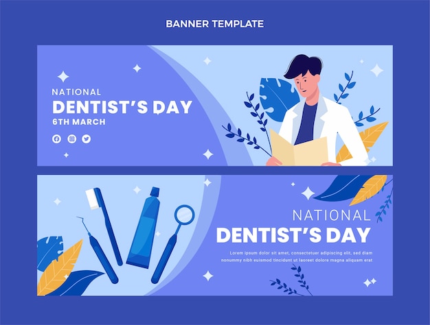 Flat national dentist's day horizontal banners set