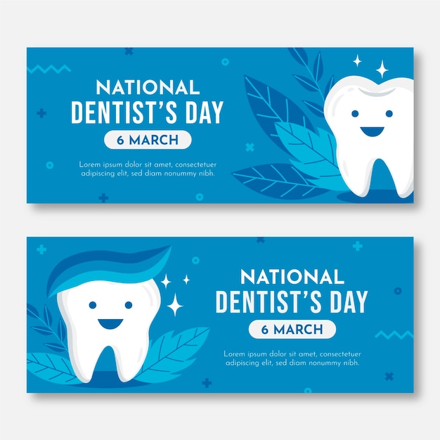 Flat national dentist's day horizontal banners set