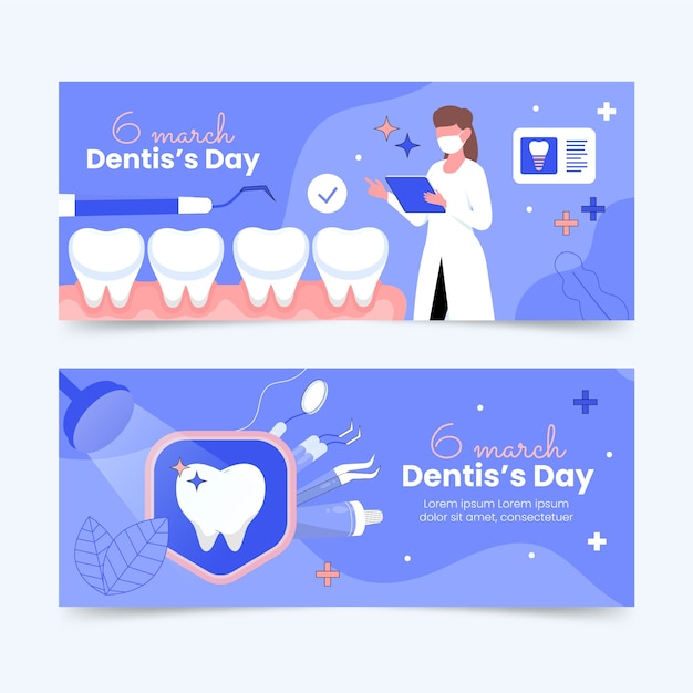 Flat national dentist's day horizontal banners set