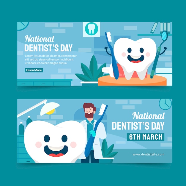 Flat national dentist's day horizontal banners set