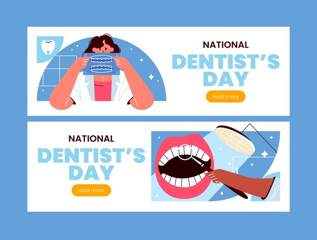 Flat national dentist's day horizontal banners set