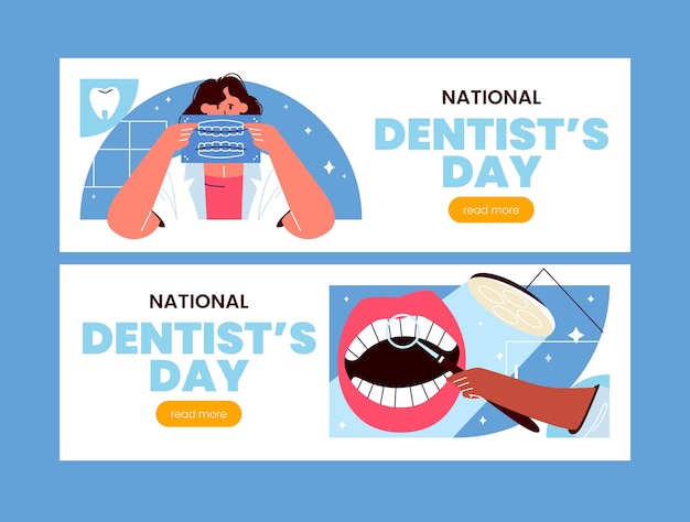 Flat national dentist's day horizontal banners set