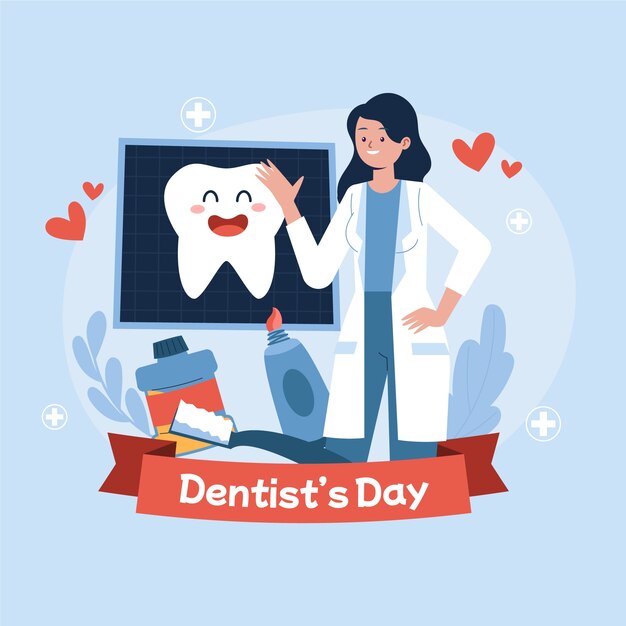 Flat national dentist's day illustration