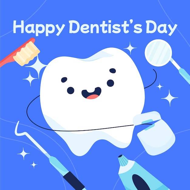 Flat national dentist's day illustration