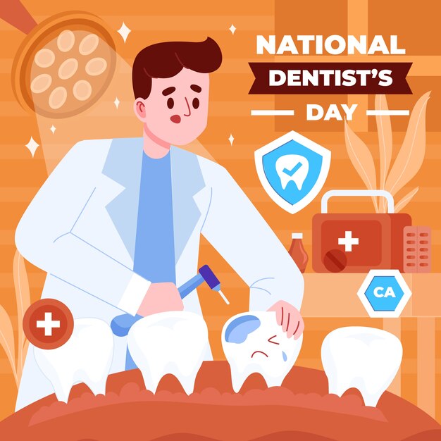 Flat national dentist's day illustration