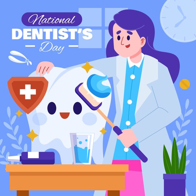 Flat national dentist's day illustration