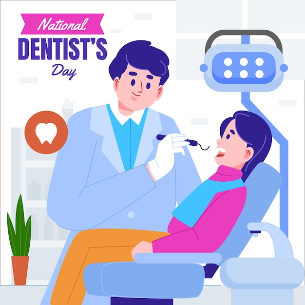 Flat national dentist's day illustration