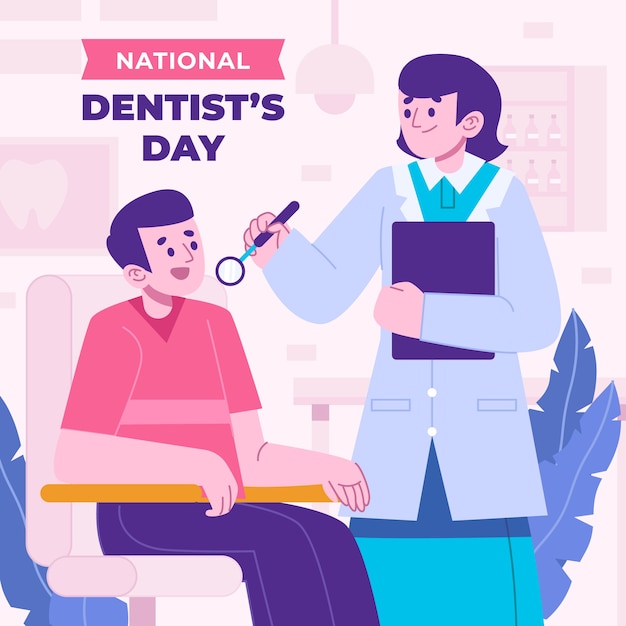 Flat national dentist's day illustration