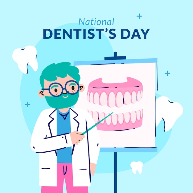 Flat national dentist's day illustration