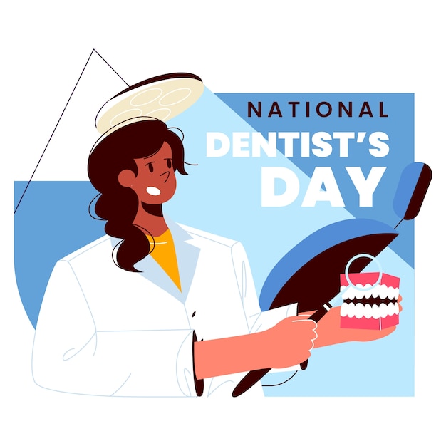 Flat national dentist's day illustration