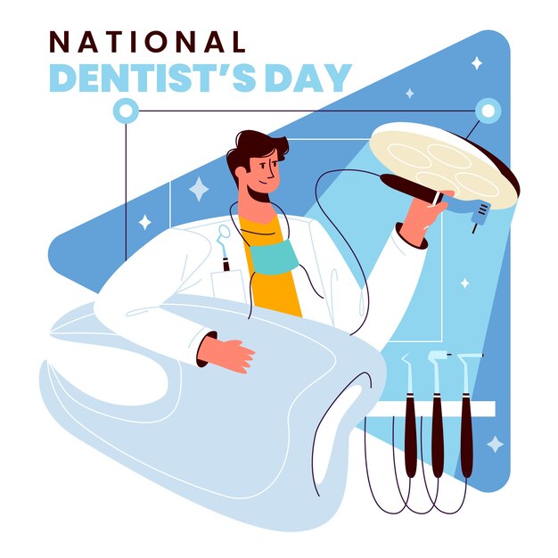 Flat national dentist's day illustration