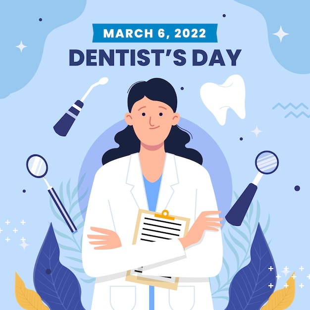 Flat national dentist's day illustration