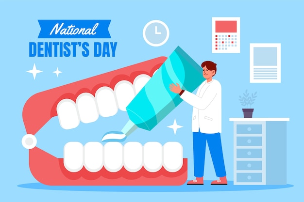 Flat national dentist's day illustration