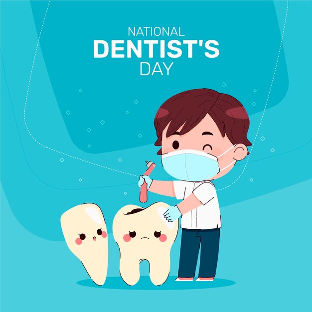 Flat national dentist's day illustration