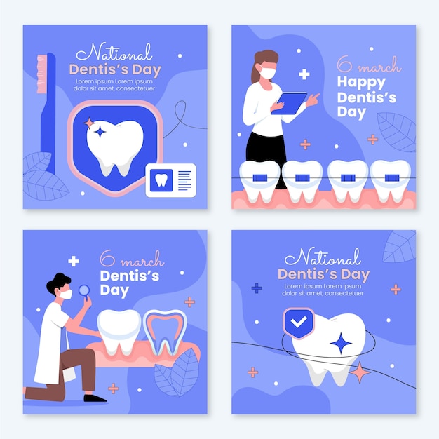 Flat national dentist's day instagram posts collection