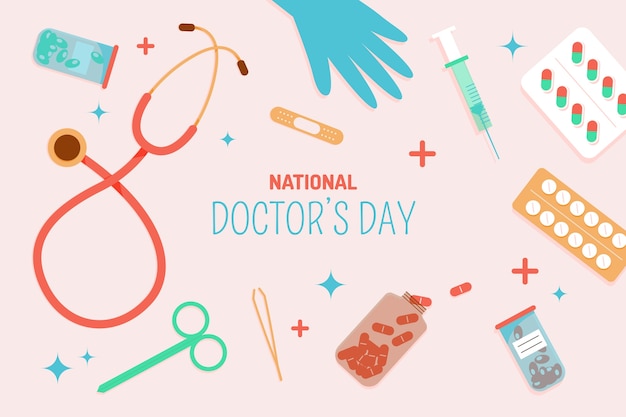 Flat national doctor's day background with essentials