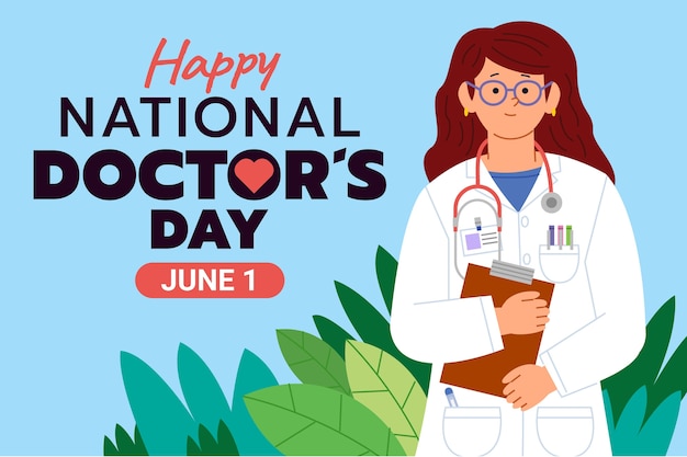 Flat national doctor's day background with female medic